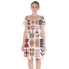 Scandinavian Pattern Artwork No 2 Short Sleeve Bardot Dress by HWDesign