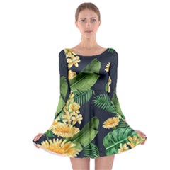 Sea Of Yellow Flowers Long Sleeve Skater Dress by HWDesign