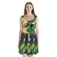 Sea Of Yellow Flowers Split Back Mini Dress  by HWDesign