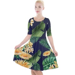 Sea Of Yellow Flowers Quarter Sleeve A-line Dress by HWDesign