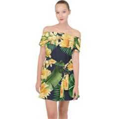 Sea Of Yellow Flowers Off Shoulder Chiffon Dress by HWDesign