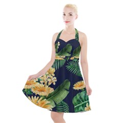 Sea Of Yellow Flowers Halter Party Swing Dress  by HWDesign