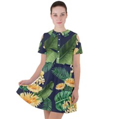 Sea Of Yellow Flowers Short Sleeve Shoulder Cut Out Dress  by HWDesign