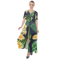 Sea Of Yellow Flowers Waist Tie Boho Maxi Dress by HWDesign