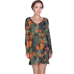 Orange Leaves Long Sleeve Nightdress by HWDesign