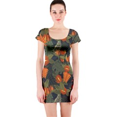 Orange Leaves Short Sleeve Bodycon Dress by HWDesign