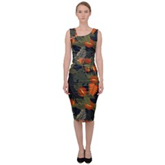 Orange Leaves Sleeveless Pencil Dress by HWDesign