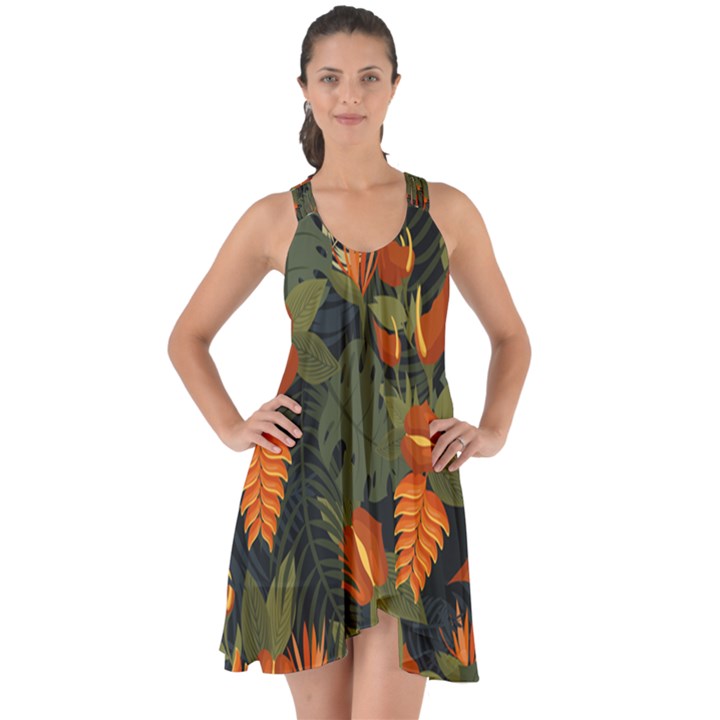 Orange Leaves Show Some Back Chiffon Dress