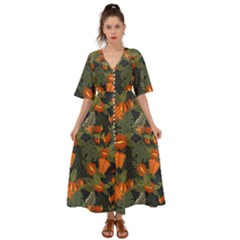 Orange Leaves Kimono Sleeve Boho Dress by HWDesign