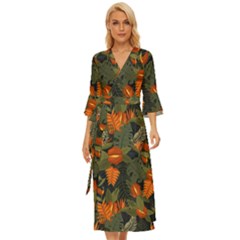 Orange Leaves Midsummer Wrap Dress by HWDesign