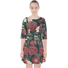 Magic Of Roses Quarter Sleeve Pocket Dress by HWDesign