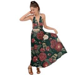 Magic Of Roses Backless Maxi Beach Dress by HWDesign