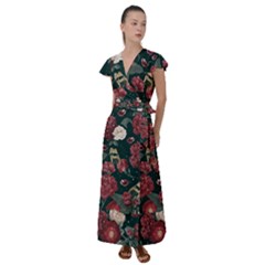 Magic Of Roses Flutter Sleeve Maxi Dress by HWDesign