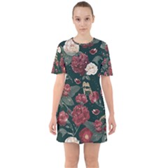 Magic Of Roses Sixties Short Sleeve Mini Dress by HWDesign