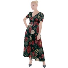 Magic Of Roses Button Up Short Sleeve Maxi Dress by HWDesign