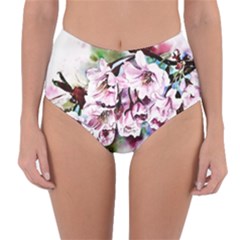 Watercolour-cherry-blossoms Reversible High-waist Bikini Bottoms by Jancukart