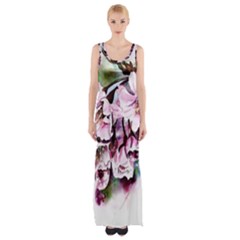 Watercolour-cherry-blossoms Thigh Split Maxi Dress