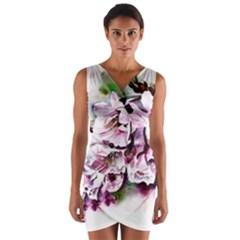 Watercolour-cherry-blossoms Wrap Front Bodycon Dress