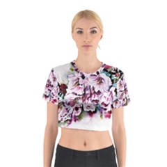 Watercolour-cherry-blossoms Cotton Crop Top