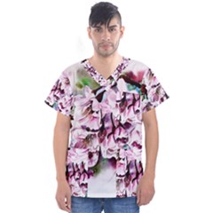 Watercolour-cherry-blossoms Men s V-neck Scrub Top