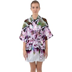 Watercolour-cherry-blossoms Half Sleeve Satin Kimono 