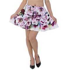 Watercolour-cherry-blossoms Velvet Skater Skirt