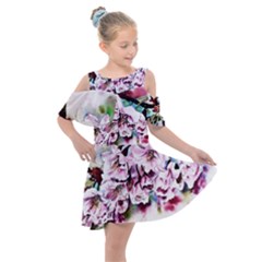 Watercolour-cherry-blossoms Kids  Shoulder Cutout Chiffon Dress