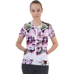 Watercolour-cherry-blossoms Short Sleeve Zip Up Jacket