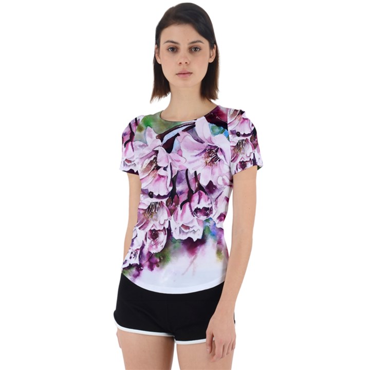 Watercolour-cherry-blossoms Back Cut Out Sport Tee