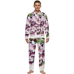 Watercolour-cherry-blossoms Men s Long Sleeve Velvet Pocket Pajamas Set