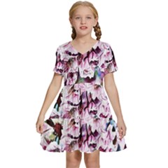 Watercolour-cherry-blossoms Kids  Short Sleeve Tiered Mini Dress