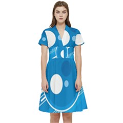 Background-blue-modern-creative Short Sleeve Waist Detail Dress