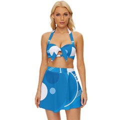 Background-blue-modern-creative Vintage Style Bikini Top And Skirt Set 