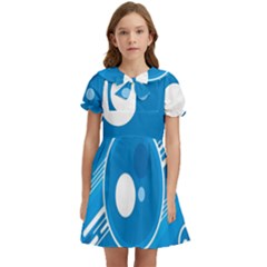 Background-blue-modern-creative Kids  Bow Tie Puff Sleeve Dress