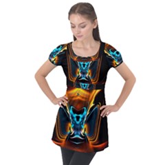 Duck-crazy-duck-abstract Puff Sleeve Tunic Top