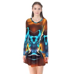 Duck-crazy-duck-abstract Long Sleeve V-neck Flare Dress