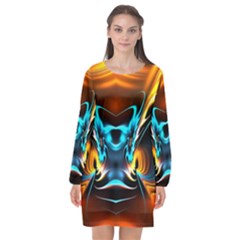 Duck-crazy-duck-abstract Long Sleeve Chiffon Shift Dress 