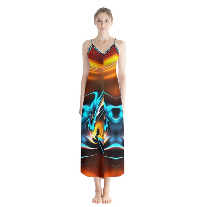 Duck-crazy-duck-abstract Button Up Chiffon Maxi Dress