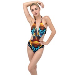 Duck-crazy-duck-abstract Plunging Cut Out Swimsuit