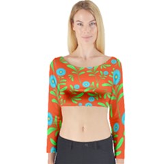 Background-texture-seamless-flowers Long Sleeve Crop Top