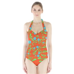 Background-texture-seamless-flowers Halter Swimsuit