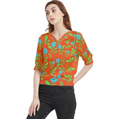 Background-texture-seamless-flowers Quarter Sleeve Blouse