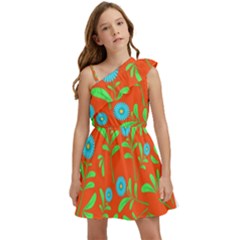 Background-texture-seamless-flowers Kids  One Shoulder Party Dress