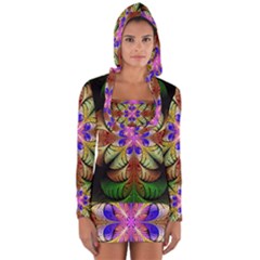 Fractal-abstract-flower-floral- -- Long Sleeve Hooded T-shirt by Wegoenart