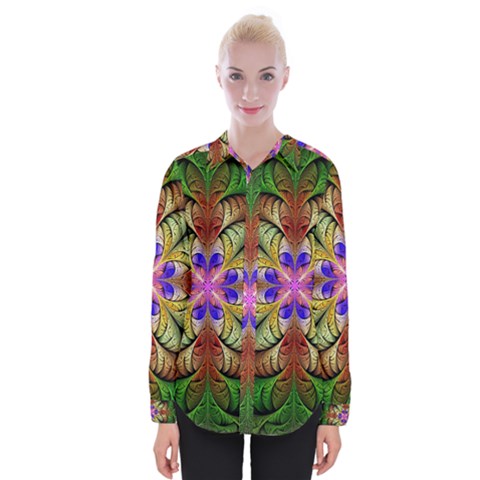 Fractal-abstract-flower-floral- -- Womens Long Sleeve Shirt by Wegoenart