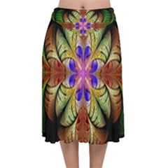 Fractal-abstract-flower-floral- -- Velvet Flared Midi Skirt