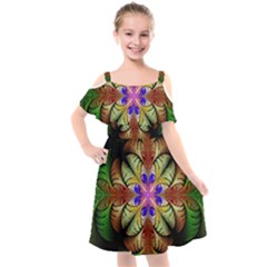 Fractal-abstract-flower-floral- -- Kids  Cut Out Shoulders Chiffon Dress by Wegoenart