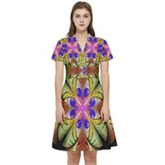 Fractal-abstract-flower-floral- -- Short Sleeve Waist Detail Dress by Wegoenart