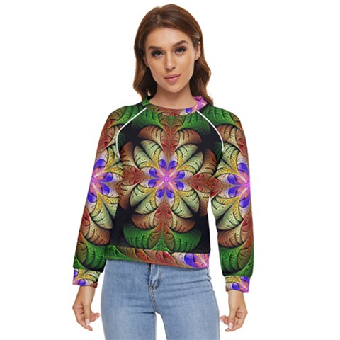 Fractal-abstract-flower-floral- -- Women s Long Sleeve Raglan Tee by Wegoenart