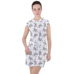 Robot Dog Drawing Motif Pattern Drawstring Hooded Dress by dflcprintsclothing